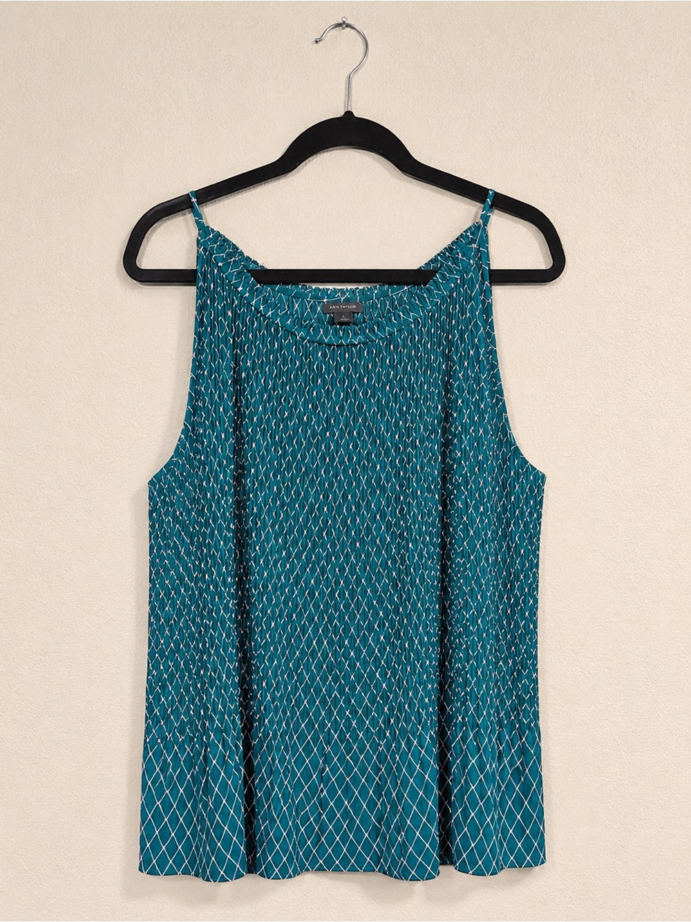 Ann Taylor Teal Diamond Print Spaghetti Strap Camisole